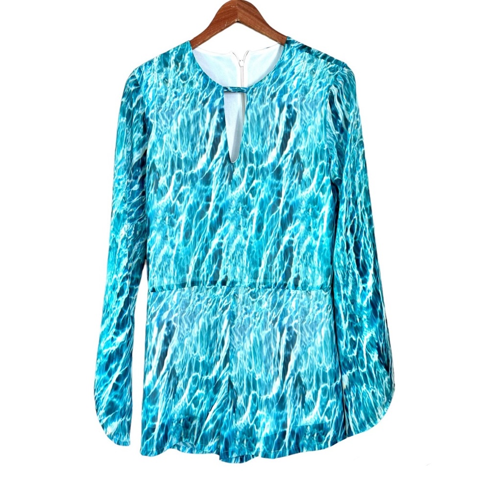 Nines Brand Long Sleeve Pool Water Print Romper Size Large Blue NWT